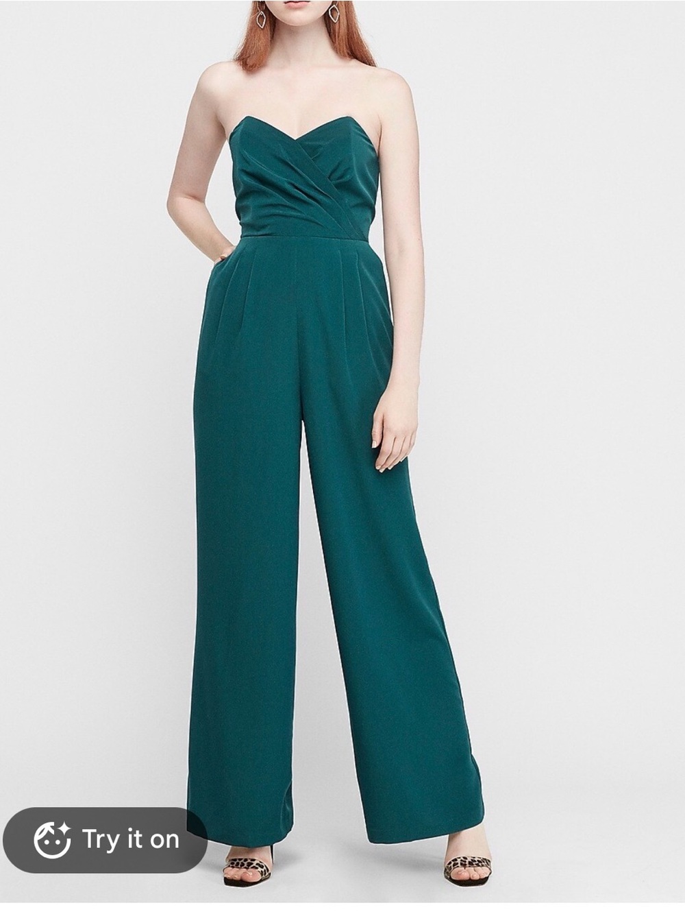 Express Teal Strapless Wide-Leg Jumpsuit